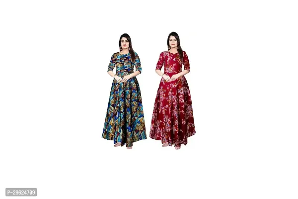 Stylish Rayon Printed Fit And Flare Dress For Women Pack Of 2-thumb0