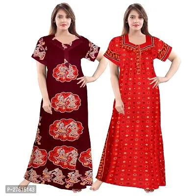 Stylish Cotton Printed Casual Nighty For Women, Pack Of 2-thumb0