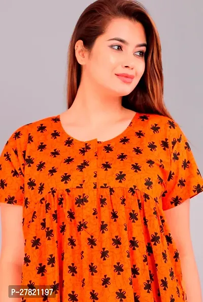 Stylish Orange Cotton Printed Nighty For Women