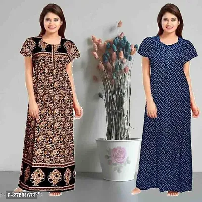 Elegant Cotton Printed Nighty For Women Pack Of 2-thumb0