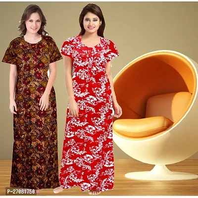 Elegant Cotton Printed Nighty For Women Pack Of 2-thumb0