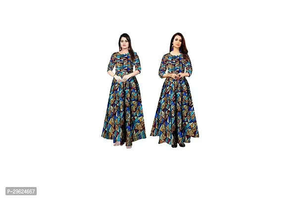 Stylish Rayon Printed Fit And Flare Dress For Women Pack Of 2-thumb0