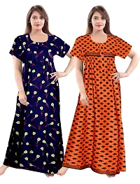 Stylish Multicoloured Cotton Printed Nighty For Women Pack Of 2-thumb1