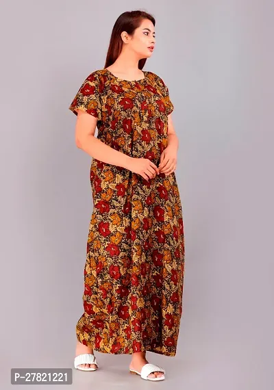 Stylish Brown Cotton Printed Nighty For Women