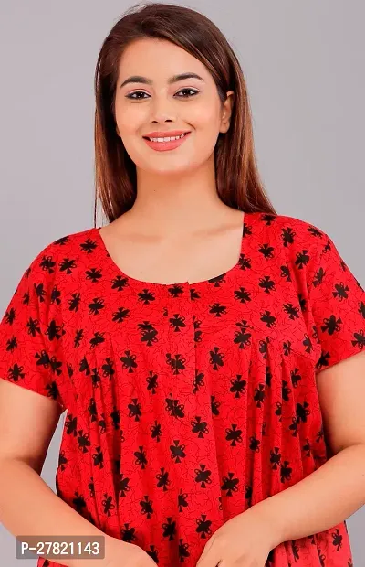 Stylish Red Cotton Printed Nighty For Women-thumb0