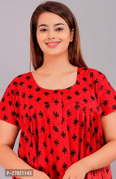 Stylish Red Cotton Printed Nighty For Women