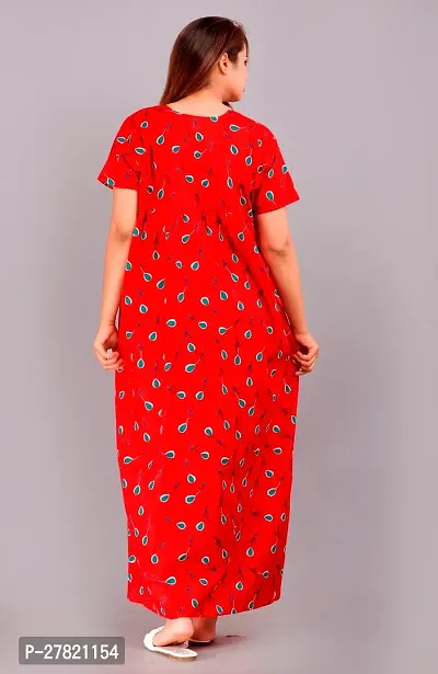 Stylish Red Cotton Printed Nighty For Women-thumb2