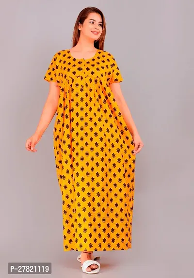 Stylish Yellow Cotton Printed Nighty For Women