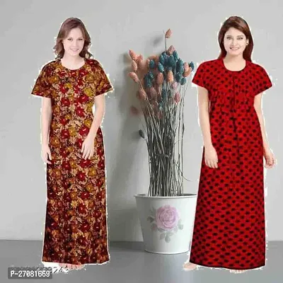 Elegant Cotton Printed Nighty For Women Pack Of 2-thumb0