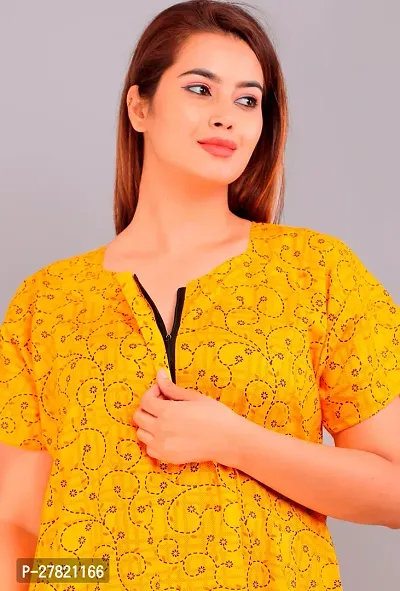 Stylish Yellow Cotton Printed Nighty For Women