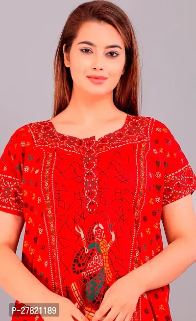 Stylish Red Cotton Printed Nighty For Women