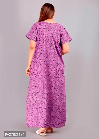 Stylish Purple Cotton Printed Nighty For Women-thumb2