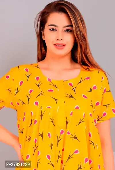 Stylish Yellow Cotton Printed Nighty For Women-thumb0