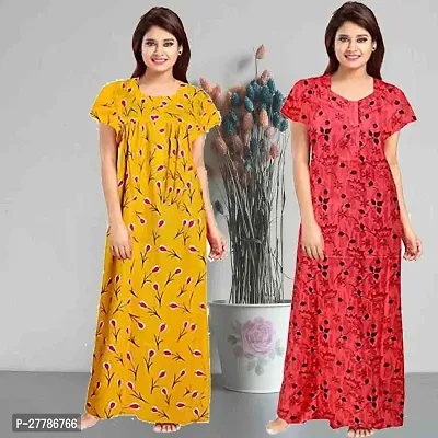 Stylish Multicoloured Cotton Printed Nighty For Women Pack Of 2-thumb0