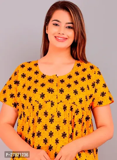 Stylish Yellow Cotton Printed Nighty For Women