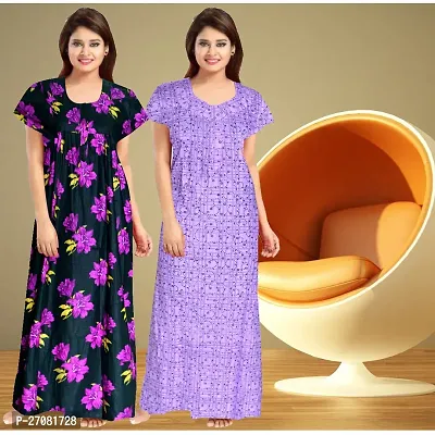 Elegant Cotton Printed Nighty For Women Pack Of 2-thumb0