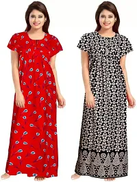 Stylish Multicoloured Cotton Printed Nighty For Women Pack Of 2-thumb1