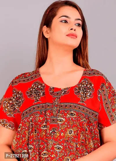 Stylish Red Cotton Printed Nighty For Women