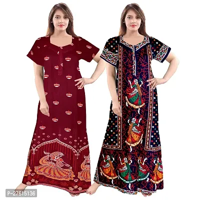 Stylish Cotton Printed Casual Nighty For Women, Pack Of 2-thumb0