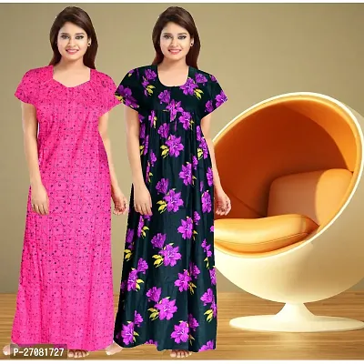 Elegant Cotton Printed Nighty For Women Pack Of 2-thumb0