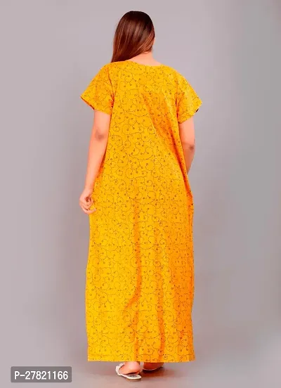 Stylish Yellow Cotton Printed Nighty For Women-thumb2