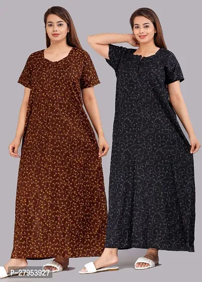 Elegant Cotton Printed Nighties For Women Pack Of 2-thumb0