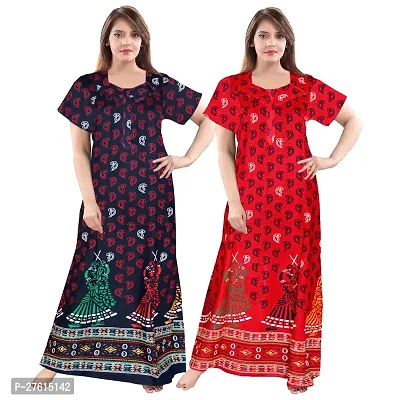 Stylish Cotton Printed Casual Nighty For Women, Pack Of 2-thumb0