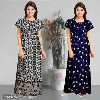 Elegant Cotton Printed Nighty For Women Pack Of 2-thumb0