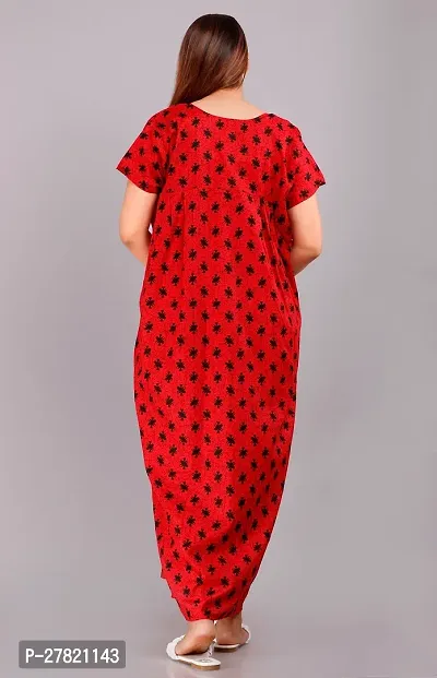 Stylish Red Cotton Printed Nighty For Women-thumb2