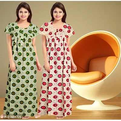 Elegant Cotton Printed Nighty For Women Pack Of 2-thumb0