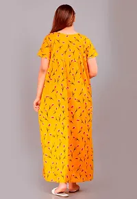 Stylish Yellow Cotton Printed Nighty For Women-thumb1