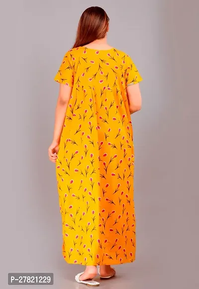 Stylish Yellow Cotton Printed Nighty For Women-thumb2