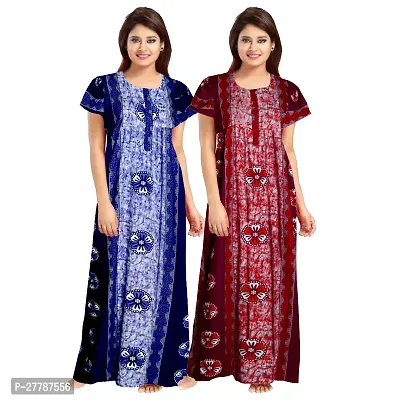 Stylish Multicoloured Cotton Printed Nighty For Women Pack Of 2