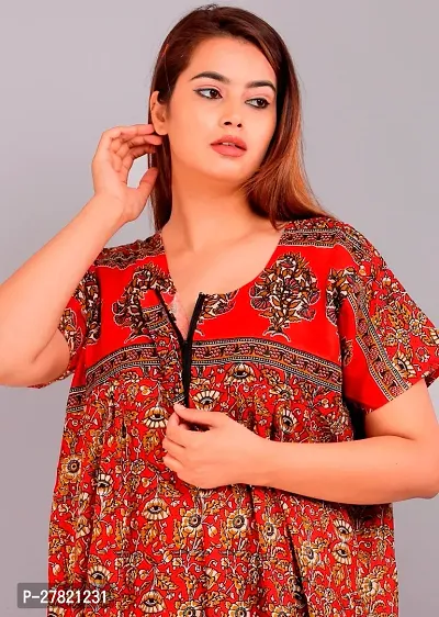 Stylish Red Cotton Printed Nighty For Women-thumb0