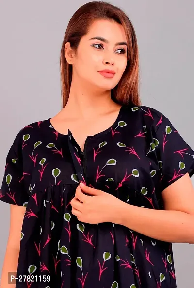 Stylish Blue Cotton Printed Nighty For Women