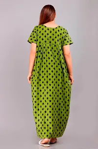 Elegant Green Cotton Printed Nighty For Women-thumb1