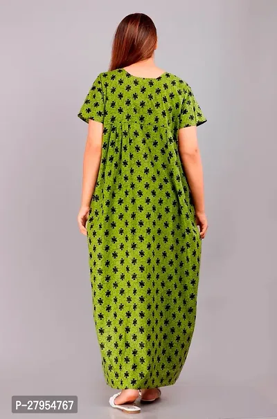 Elegant Green Cotton Printed Nighty For Women-thumb2