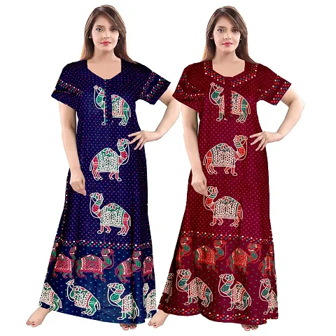 KHUSHI PRINT Women's Pure Cotton Regular Jaipuri Maxi Nighty (Multicolor, Free Size)