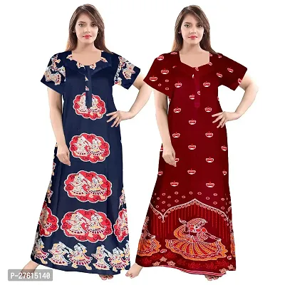 Stylish Cotton Printed Casual Nighty For Women, Pack Of 2