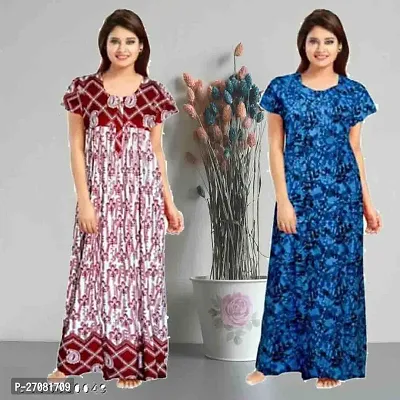 Elegant Cotton Printed Nighty For Women Pack Of 2-thumb0