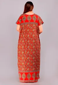 Stylish Red Cotton Printed Nighty For Women-thumb1