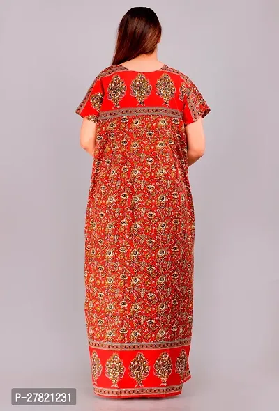 Stylish Red Cotton Printed Nighty For Women-thumb2