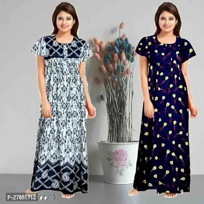 Elegant Cotton Printed Nighty For Women Pack Of 2-thumb0