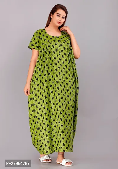 Elegant Green Cotton Printed Nighty For Women-thumb0