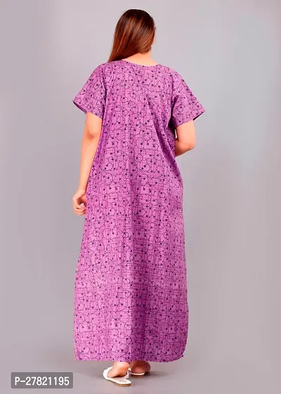 Stylish Purple Cotton Printed Nighty For Women-thumb3