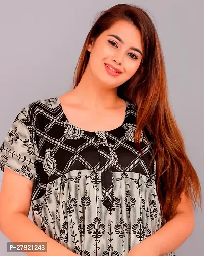 Stylish Black Cotton Printed Nighty For Women