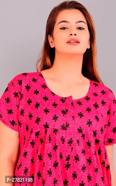Stylish Pink Cotton Printed Nighty For Women