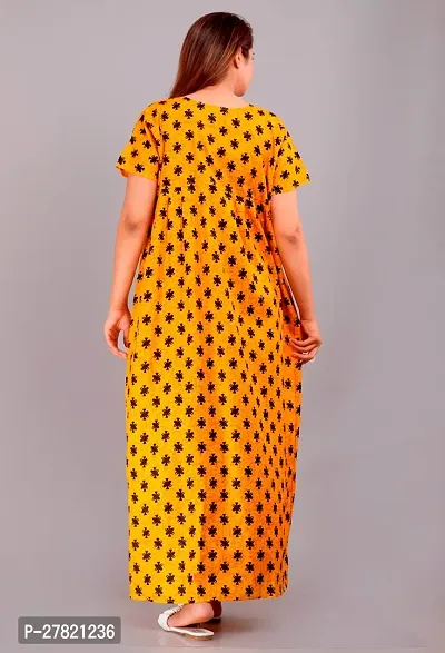 Stylish Yellow Cotton Printed Nighty For Women-thumb2