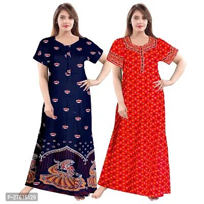 Stylish Cotton Printed Casual Nighty For Women, Pack Of 2-thumb0