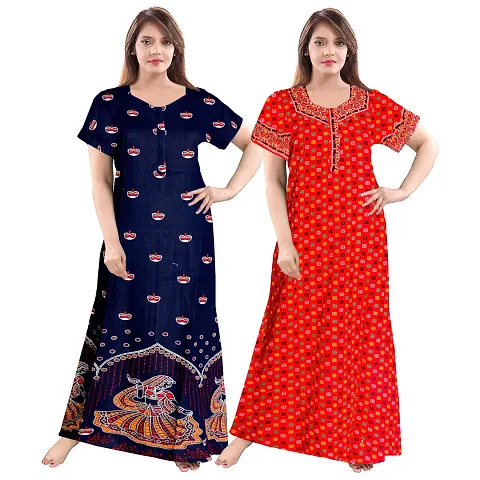 Pack Of 2 Jaipuri Cotton Printed Nighty/Night Gown